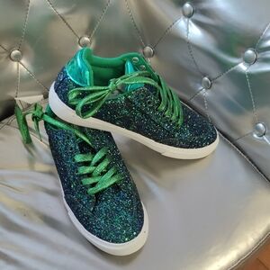 Kids Green Glitter Lace-Up Sneakers
